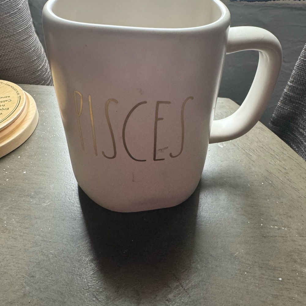 Rae Dunn White Ceramic Mug with Gold Pisces Design